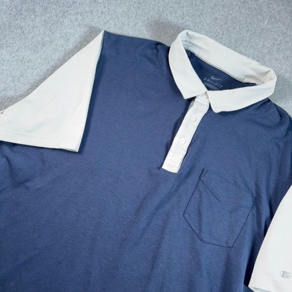 Nike Dri-FIT Polo Shirt Mens XL Navy Blue White Colorblock Pocket Standard Fit